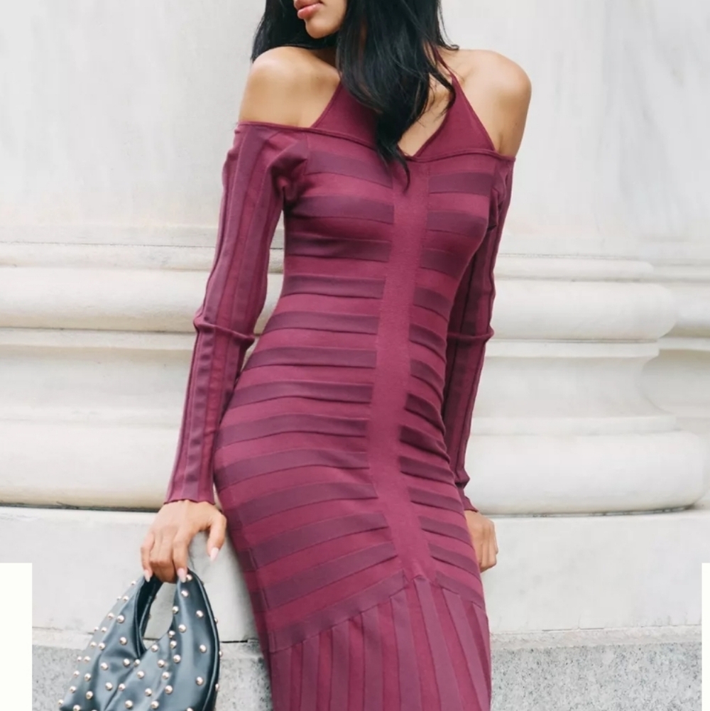 By Anthropologie Off-Shoulder Ruched Sweater Dress - Picture 4 of 12